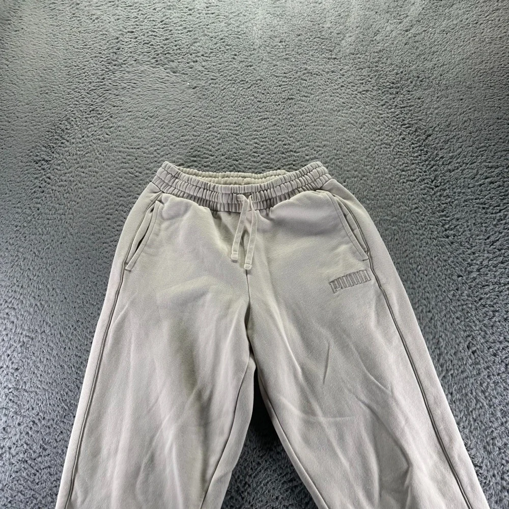 Puma Sweatpants Men M White Fleece Tapered Activewear Performance Sports Running